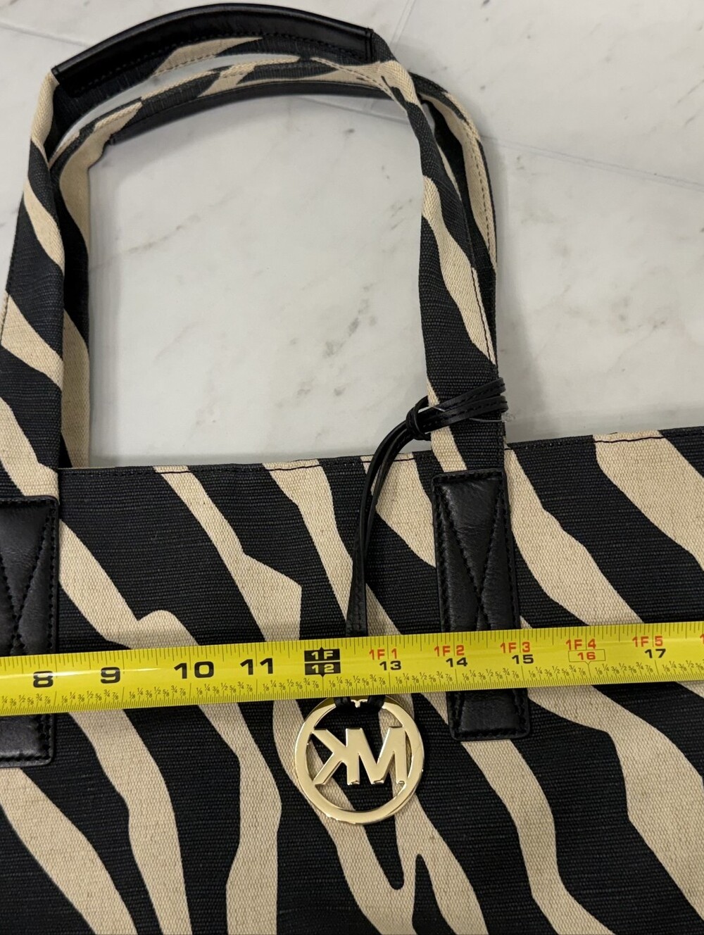 Michael Kors Black & Beige Zebra-Print Tote with MK Charm - Picture 10 of 11